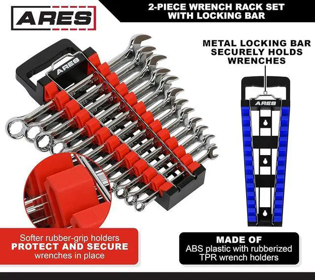 Alt view image 3 of 7 - ARES 62043 2-Pc Wrench Holder Rack Set - SAE & Metric, Locking Bar