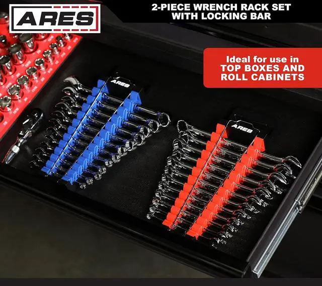Alt view image 4 of 7 - ARES 62043 2-Pc Wrench Holder Rack Set - SAE & Metric, Locking Bar