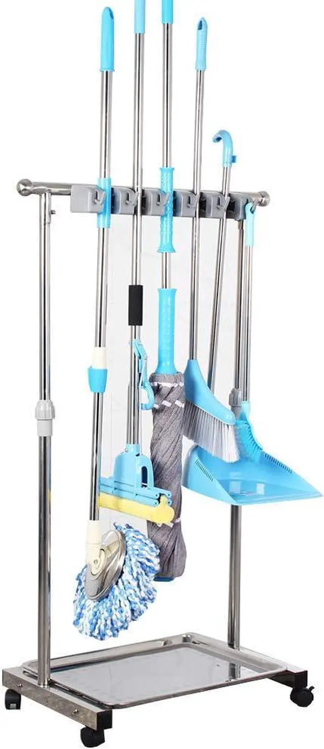Main image of movable mop broom holder put wet mops floor standing cleaning tool rack stainless for schools, hospitals, factories, hotels, restaurant, etc.