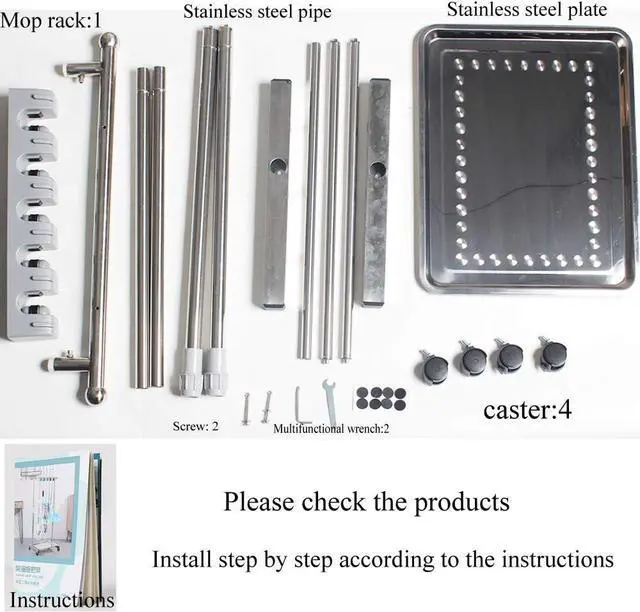 Alt view image 5 of 5 - movable mop broom holder put wet mops floor standing cleaning tool rack stainless for schools, hospitals, factories, hotels, restaurant, etc.