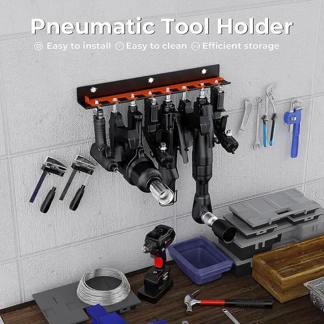 Alt view image 3 of 7 - Air Tool Holder, Air Tool Rack for Garage Walls and Tool Cart Storage OrganizerWall Mounted Lockable Pneumatic Tool Hanger for Air Compressor Tools, Pneumatic Nail Gun, Black-8 Slots