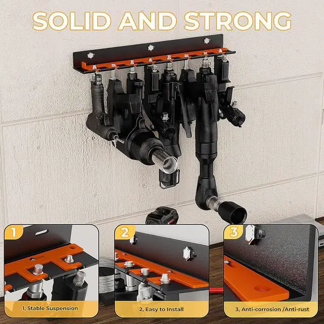 Alt view image 5 of 7 - Air Tool Holder, Air Tool Rack for Garage Walls and Tool Cart Storage OrganizerWall Mounted Lockable Pneumatic Tool Hanger for Air Compressor Tools, Pneumatic Nail Gun, Black-8 Slots