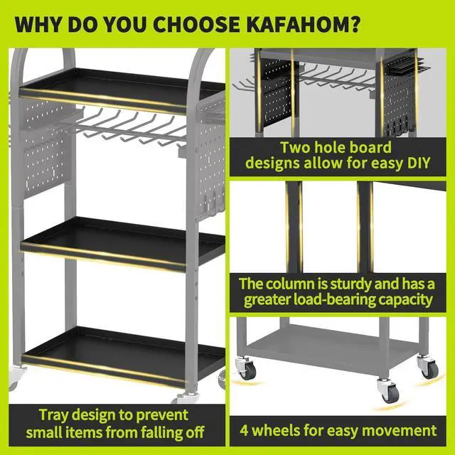 Alt view image 6 of 6 - KAFAHOM Power Tool Organizer - 4 Tier Rolling Tool Cart with 8-12 Drill Holder,Tool Storage Cart on Wheels - Heavy Duty Metal Utility Tool Shelf for Garage, Workshop, Warehouse & Repair Shop
