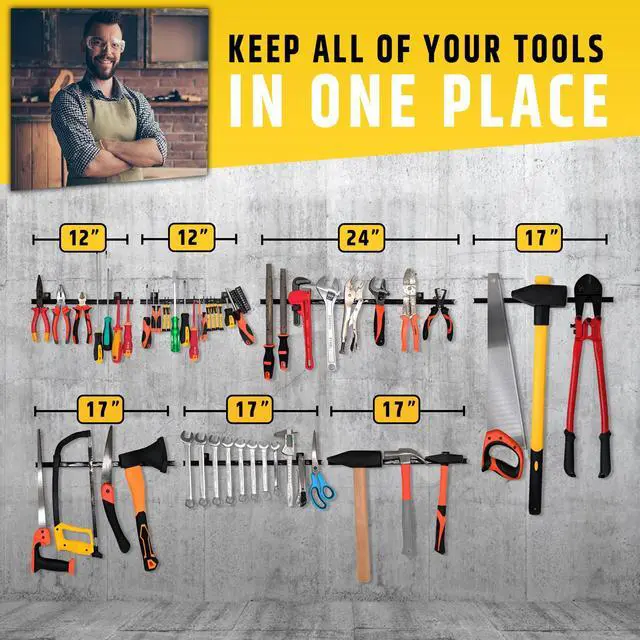 Alt view image 2 of 7 - HMmagnets 17" Heavy-Duty Magnetic Tool Holder (Upgraded Version) - Extremely Powerful Magnetic Pull Force to Hold Heavy Tools - Professional Space-Saving Magnetic Bar - Tool Organizer Rack/Strip