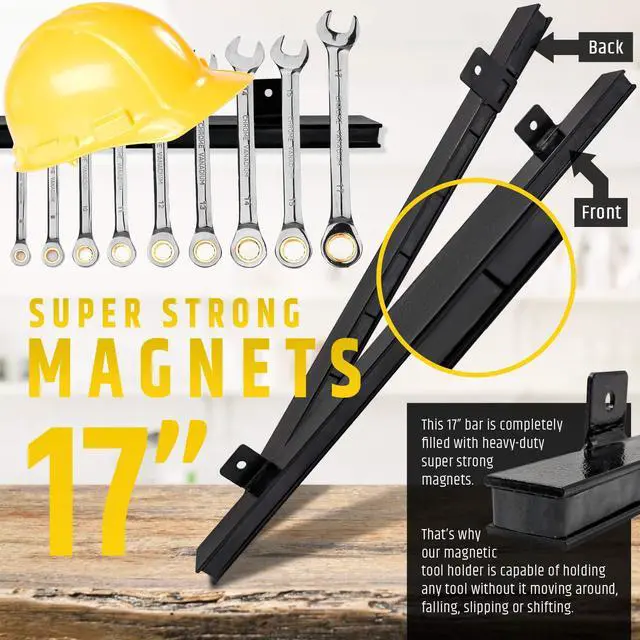 Alt view image 3 of 7 - HMmagnets 17" Heavy-Duty Magnetic Tool Holder (Upgraded Version) - Extremely Powerful Magnetic Pull Force to Hold Heavy Tools - Professional Space-Saving Magnetic Bar - Tool Organizer Rack/Strip