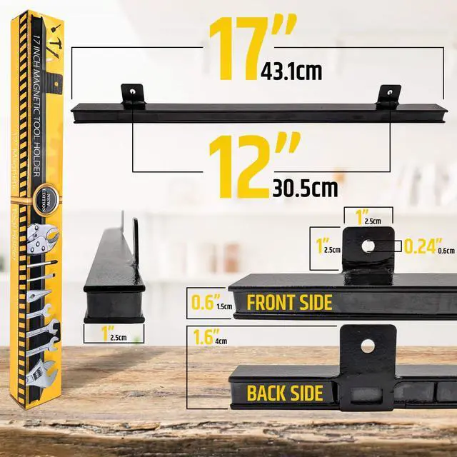 Alt view image 4 of 7 - HMmagnets 17" Heavy-Duty Magnetic Tool Holder (Upgraded Version) - Extremely Powerful Magnetic Pull Force to Hold Heavy Tools - Professional Space-Saving Magnetic Bar - Tool Organizer Rack/Strip