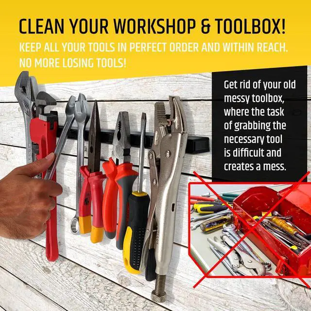 Alt view image 6 of 7 - HMmagnets 17" Heavy-Duty Magnetic Tool Holder (Upgraded Version) - Extremely Powerful Magnetic Pull Force to Hold Heavy Tools - Professional Space-Saving Magnetic Bar - Tool Organizer Rack/Strip
