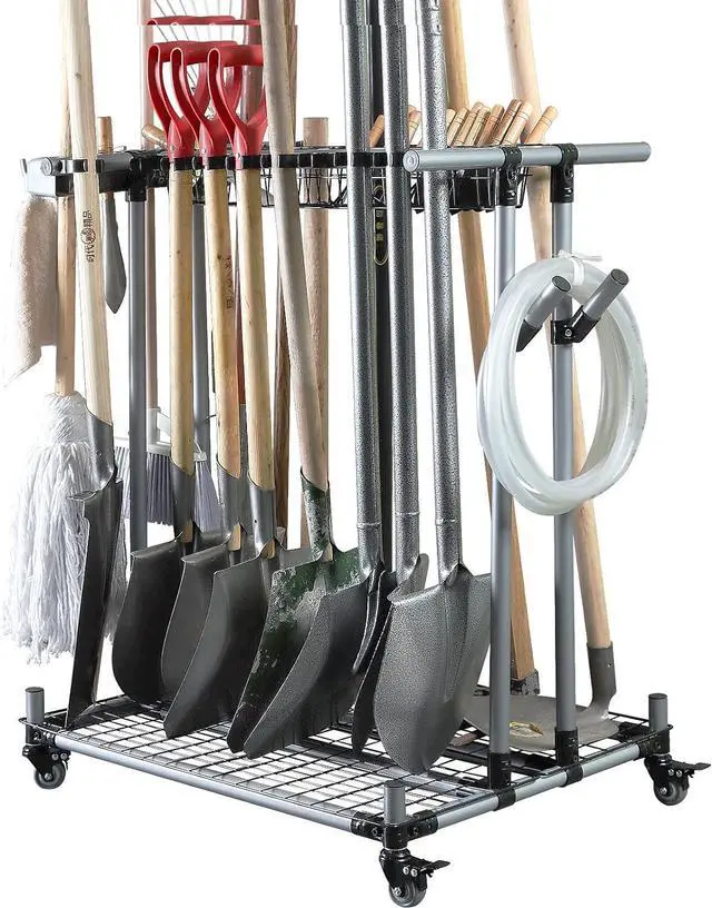 Main image of Heavy duty garden tool organizer garage storage holder storage large long farming tools lawn tool metal rack shovel and rake organizer