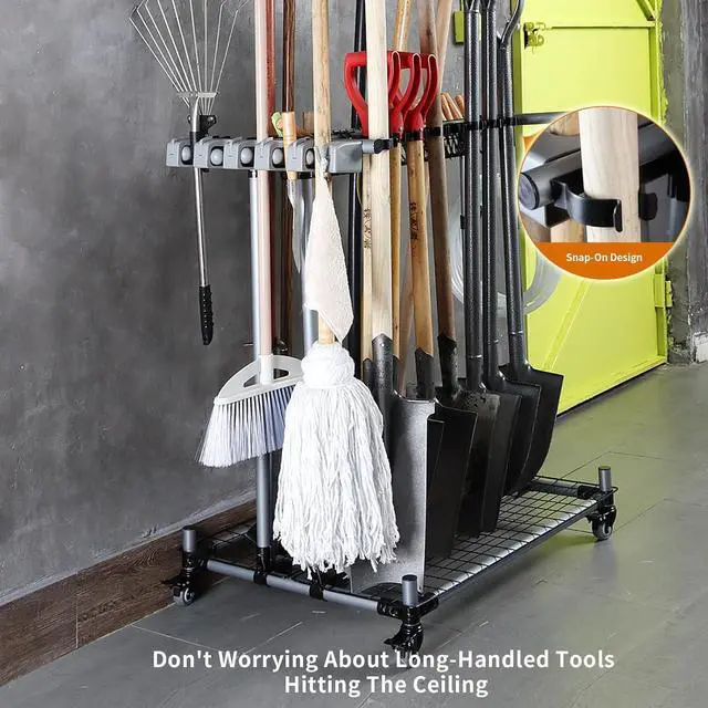Alt view image 3 of 7 - Heavy duty garden tool organizer garage storage holder storage large long farming tools lawn tool metal rack shovel and rake organizer