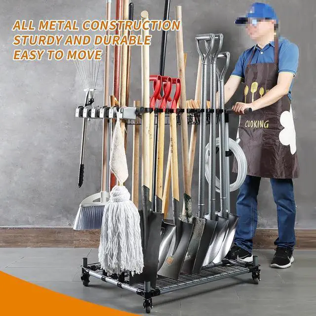 Alt view image 5 of 7 - Heavy duty garden tool organizer garage storage holder storage large long farming tools lawn tool metal rack shovel and rake organizer
