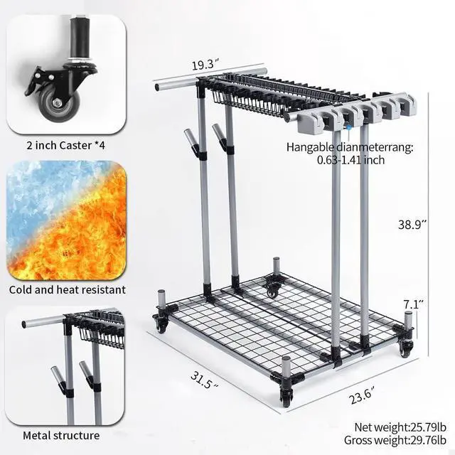 Alt view image 7 of 7 - Heavy duty garden tool organizer garage storage holder storage large long farming tools lawn tool metal rack shovel and rake organizer