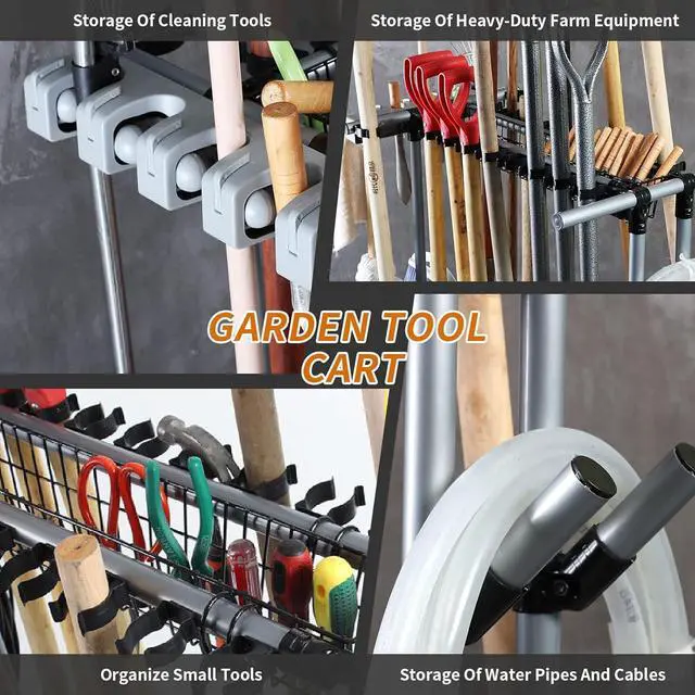 Alt view image 6 of 7 - Heavy duty garden tool organizer garage storage holder storage large long farming tools lawn tool metal rack shovel and rake organizer