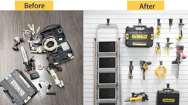 Alt view image 2 of 7 - Slatwall Hooks 14 Pack, Heavy Duty Garage Wall Organizer, Multi-Size Hanging Hooks Compatible with Proslat, StoreWALL and HandiWall