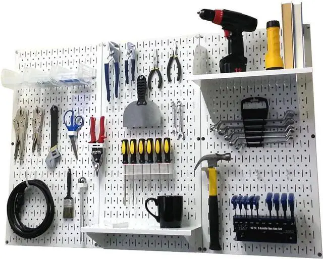 Main image of Wall Control Pegboard Organizer 4 ft. Metal Pegboard Standard Tool Storage Kit with White Toolboard and White Accessories