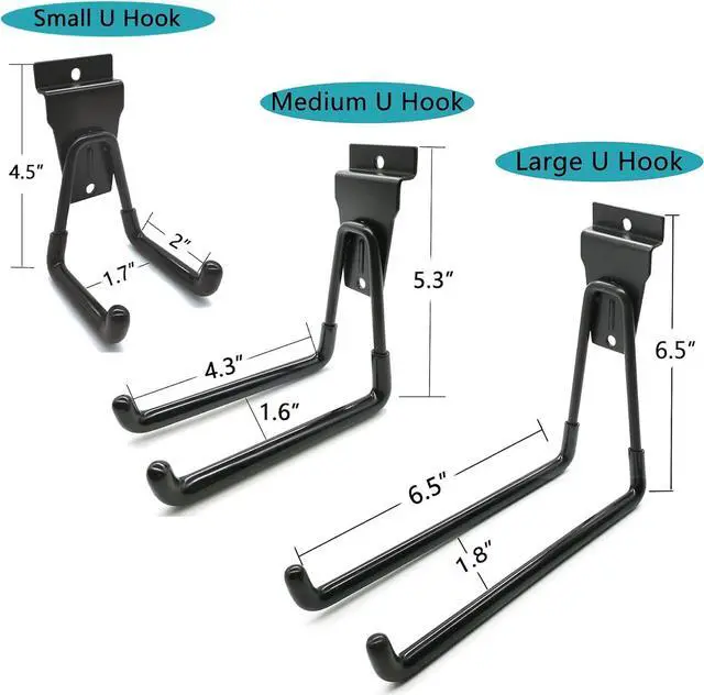 Alt view image 7 of 7 - Slatwall Hooks 14 Pack, Heavy Duty Garage Wall Organizer, Multi-Size Hanging Hooks Compatible with Proslat, StoreWALL and HandiWall