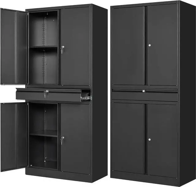 Main image of Letaya Metal Garage Storage Cabinet with Drawer,4 Door Tool Cabinet with Lock-2 Adjustable Shelves for Garage Home Office Utility Room (Black)