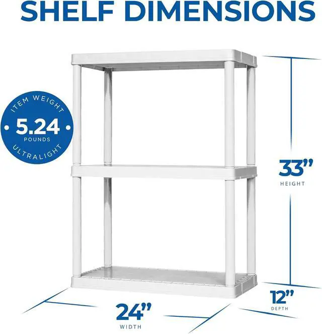 Alt view image 3 of 7 - Gracious Living 3 Shelf Fixed Height Solid Light Duty Storage Unit 24 x 12 x 33" Organizer System for Home, Garage, Basement, and Laundry, White