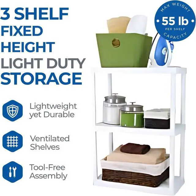 Alt view image 4 of 7 - Gracious Living 3 Shelf Fixed Height Solid Light Duty Storage Unit 24 x 12 x 33" Organizer System for Home, Garage, Basement, and Laundry, White