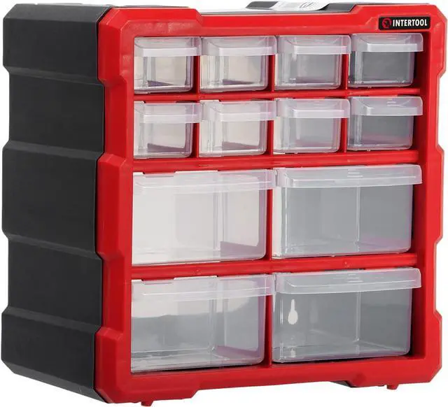 Main image of INTERTOOL Small Parts Organizer - 12 Removeable Bin Drawers - Tool Box for Storing Hardware and Garage Organization - For Screws, Bolts, Legos, Arts and Crafts - 10 x 10 x 6 - BX08-4024