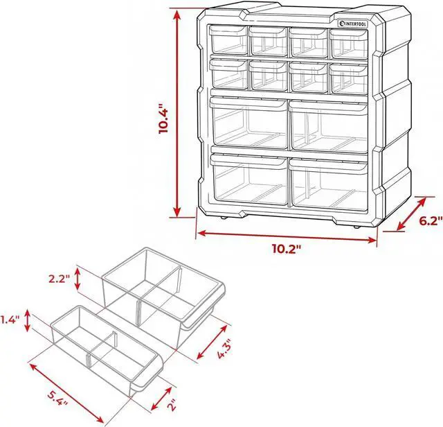 Alt view image 2 of 5 - INTERTOOL Small Parts Organizer - 12 Removeable Bin Drawers - Tool Box for Storing Hardware and Garage Organization - For Screws, Bolts, Legos, Arts and Crafts - 10 x 10 x 6 - BX08-4024
