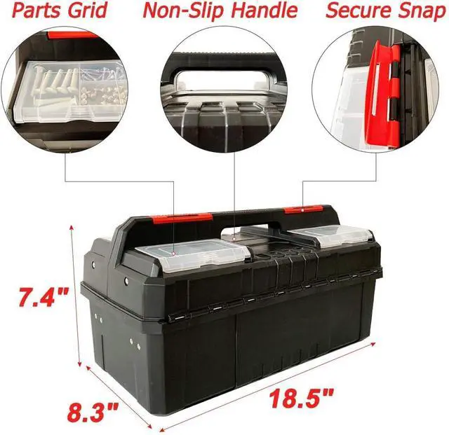Alt view image 2 of 6 - WEWLINE Tool Box Organizer 18.5" Tool Storage with Adjustable Compartment Portable Toolbox with Handle Perfect for Home Office Garge