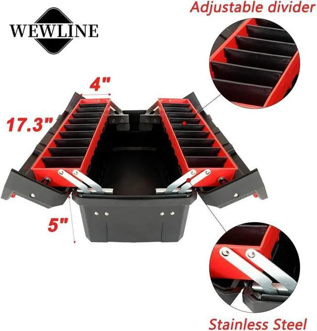 Alt view image 3 of 6 - WEWLINE Tool Box Organizer 18.5" Tool Storage with Adjustable Compartment Portable Toolbox with Handle Perfect for Home Office Garge