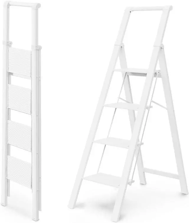 Main image of WOA WOA 4 Step Ladders for Home, 300lbs Load, 37'' Top Step, White
