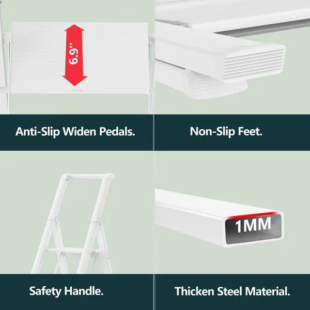 Alt view image 5 of 7 - WOA WOA 4 Step Ladders for Home, 300lbs Load, 37'' Top Step, White