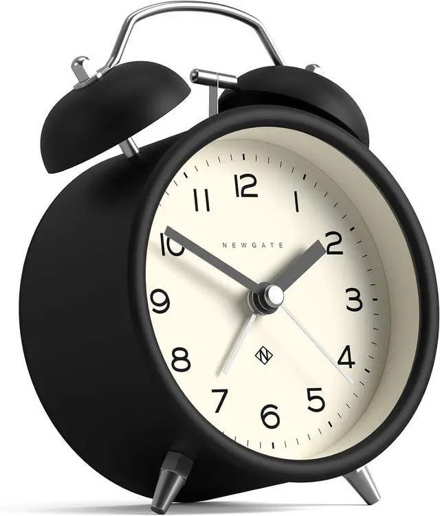 Main image of NEWGATE® Charlie Bell Echo Alarm Clock | Modern take on Classic Twin Bell Clock | Black | Easy to Read Numbers | Ideal for Bedside, Desk or Shelf | Modern Retro Bedroom & Office Accessory