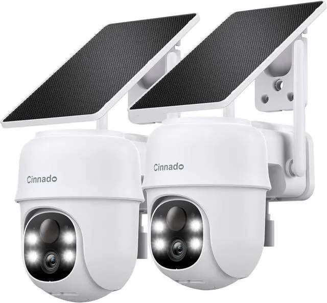 Main image of Cinnado 2K Solar Wireless Outdoor Cameras for Home Security White B6 2Pack