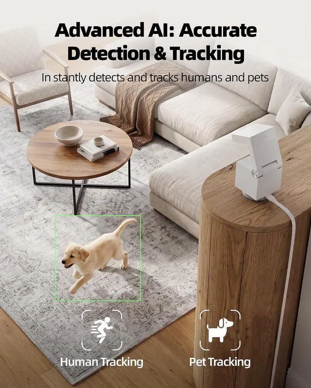 Alt view image 3 of 7 - Genie S Pet Camera 2.5K, Dog Camera with Phone App, Built-in 32GB Storage, No Subscription Local Storage, 2-Way Audio, Privacy Mode, AI Tracking, Pan&Tilt, Alexa & Google Assistant Compatible