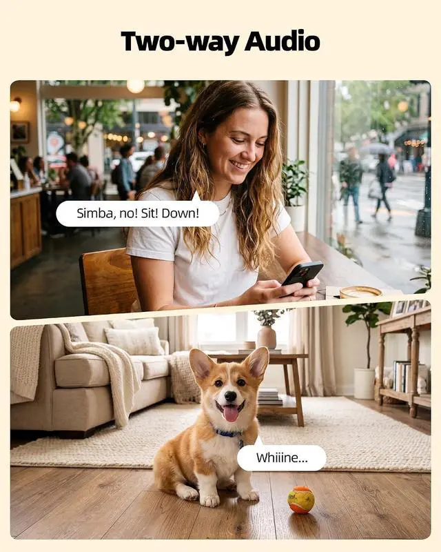 Alt view image 4 of 7 - Genie S Pet Camera 2.5K, Dog Camera with Phone App, Built-in 32GB Storage, No Subscription Local Storage, 2-Way Audio, Privacy Mode, AI Tracking, Pan&Tilt, Alexa & Google Assistant Compatible