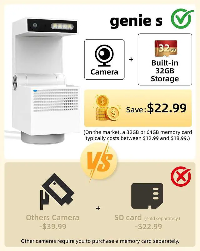 Alt view image 6 of 7 - Genie S Pet Camera 2.5K, Dog Camera with Phone App, Built-in 32GB Storage, No Subscription Local Storage, 2-Way Audio, Privacy Mode, AI Tracking, Pan&Tilt, Alexa & Google Assistant Compatible