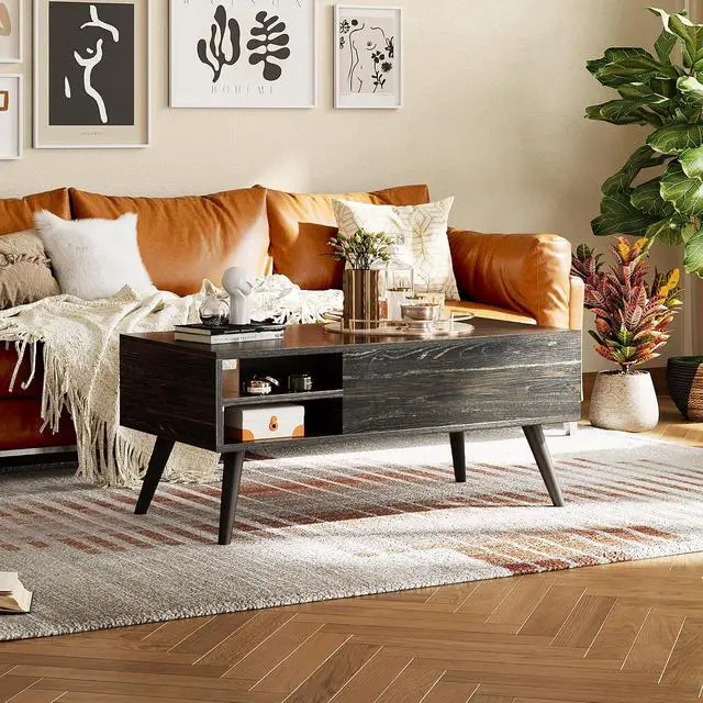 Alt view image 2 of 7 - WLIVE Lift Top Coffee Table with Hidden Storage, Adjustable Shelf, Black