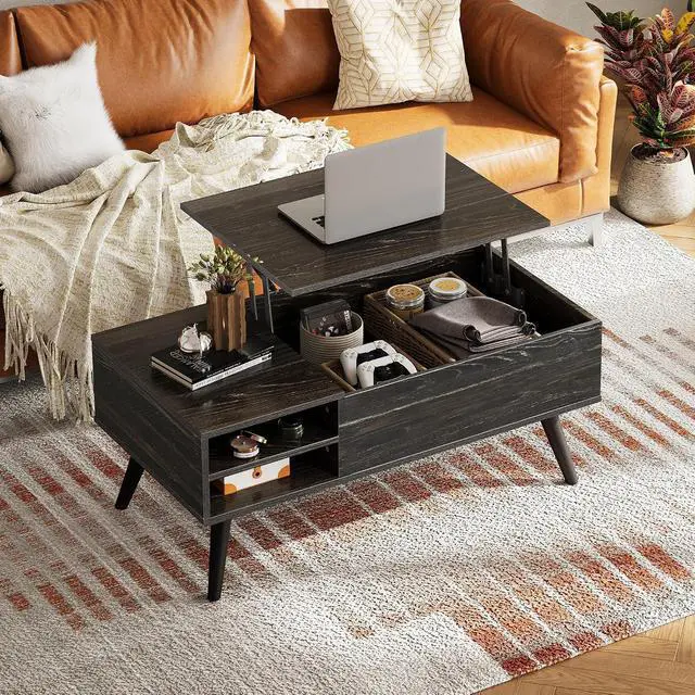 Alt view image 7 of 7 - WLIVE Lift Top Coffee Table with Hidden Storage, Adjustable Shelf, Black