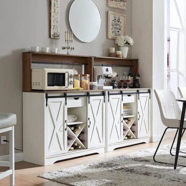 Alt view image 4 of 7 - Wnutrees Farmhouse Coffee Bar Cabinet with Charging Station and USB, White