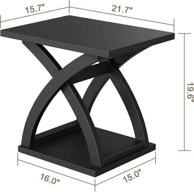 Alt view image 2 of 7 - ChooChoo Side Table,Modern End Table with Storage Shelf, X-Design
