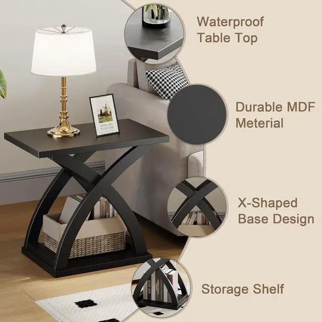 Alt view image 3 of 7 - ChooChoo Side Table,Modern End Table with Storage Shelf, X-Design