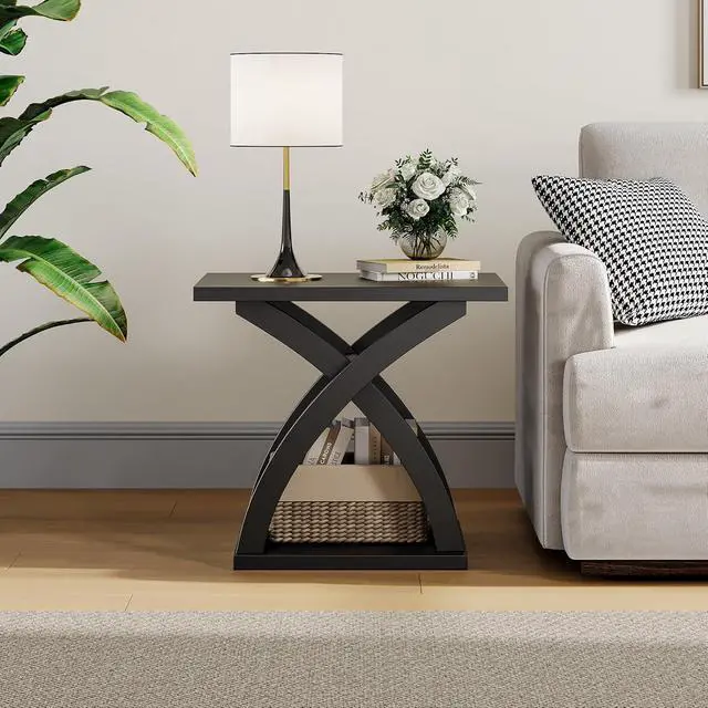 Alt view image 4 of 7 - ChooChoo Side Table,Modern End Table with Storage Shelf, X-Design