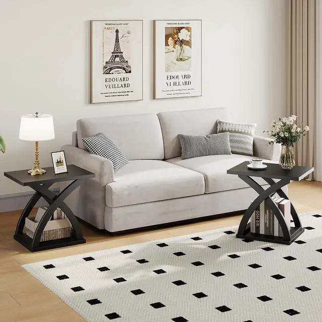 Alt view image 5 of 7 - ChooChoo Side Table,Modern End Table with Storage Shelf, X-Design