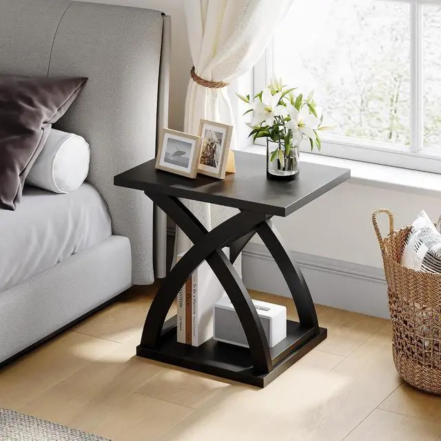Alt view image 6 of 7 - ChooChoo Side Table,Modern End Table with Storage Shelf, X-Design