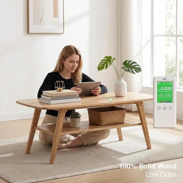 Alt view image 3 of 7 - Solid Wood 2-Tier Coffee Table for Living Room (Natural, 47.24")