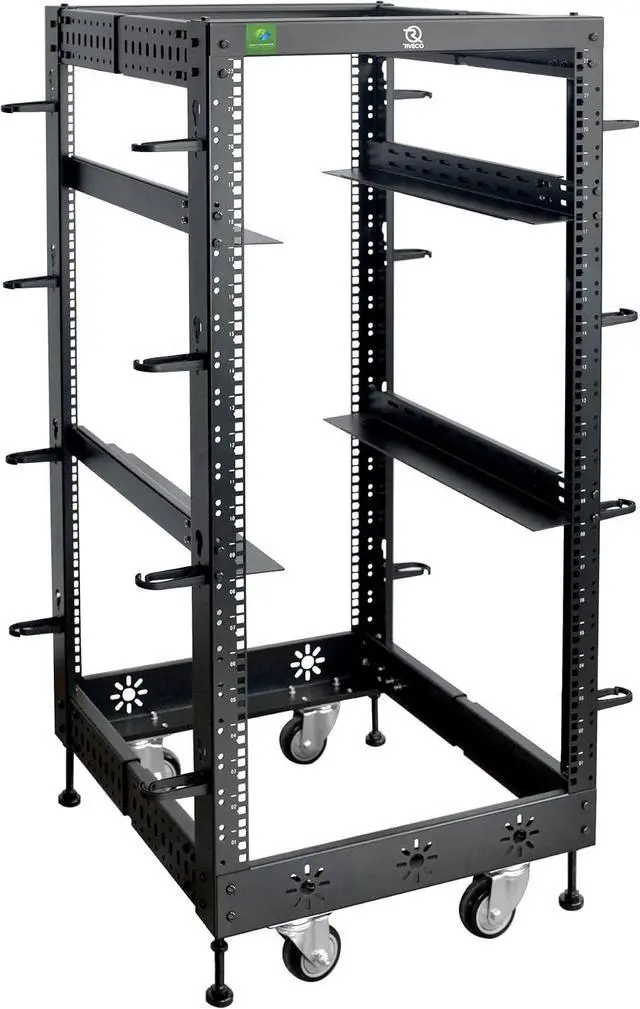 Main image of RIVECO 22U 19 Adjustable Depth Server Rack Support Up to 1700LBS Floor Standing 4 Post Rack with L Rails & Load-Bearing Casters Universal for Network Equipment Black