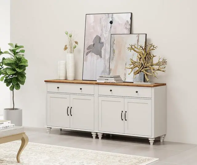 Alt view image 6 of 7 - WAMAPT Buffet Cabinet with 4 Doors & 2 Drawers, Large Wood Sideboard Table