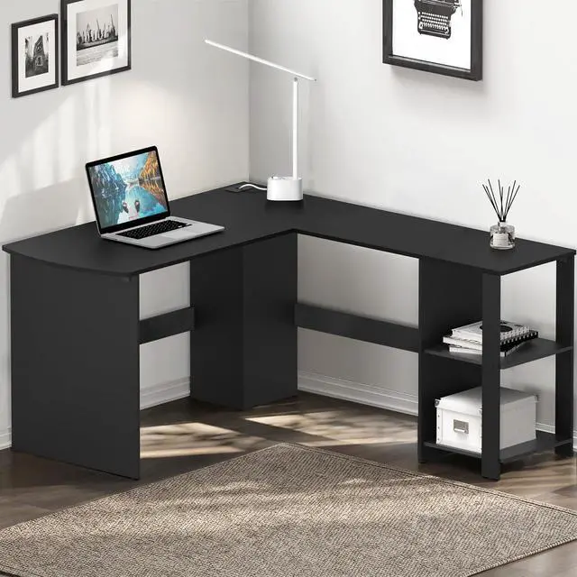 Main image of SHW 51 x 51 L-Shaped Home Office Wood Corner Desk with Storage, Black