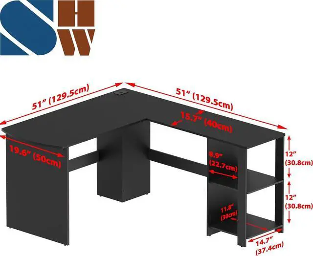 Alt view image 2 of 7 - SHW 51 x 51 L-Shaped Home Office Wood Corner Desk with Storage, Black
