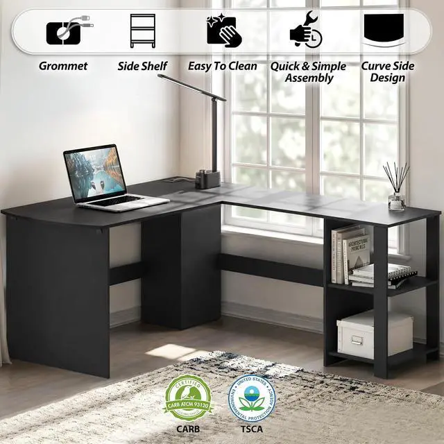 Alt view image 3 of 7 - SHW 51 x 51 L-Shaped Home Office Wood Corner Desk with Storage, Black