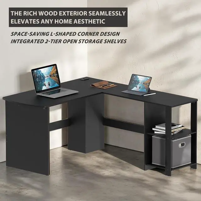 Alt view image 5 of 7 - SHW 51 x 51 L-Shaped Home Office Wood Corner Desk with Storage, Black