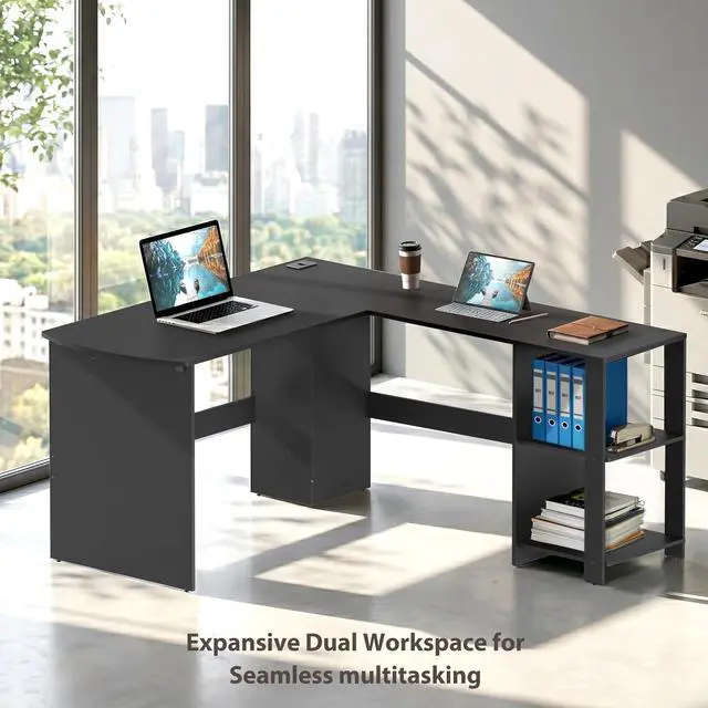 Alt view image 6 of 7 - SHW 51 x 51 L-Shaped Home Office Wood Corner Desk with Storage, Black