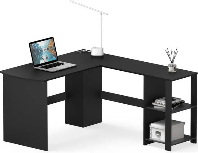 Alt view image 7 of 7 - SHW 51 x 51 L-Shaped Home Office Wood Corner Desk with Storage, Black
